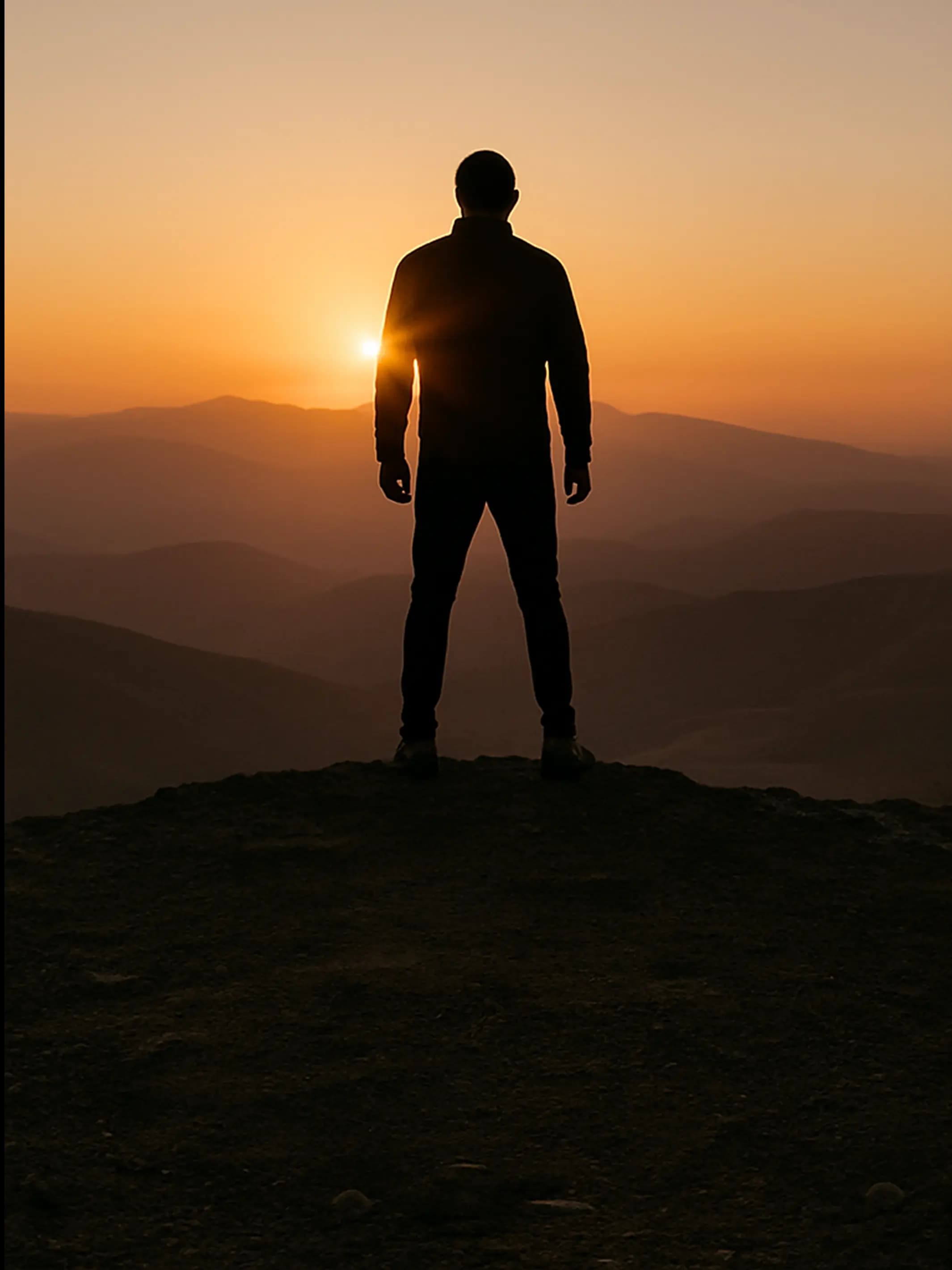 Persona contemplando el amanecer en las montañas